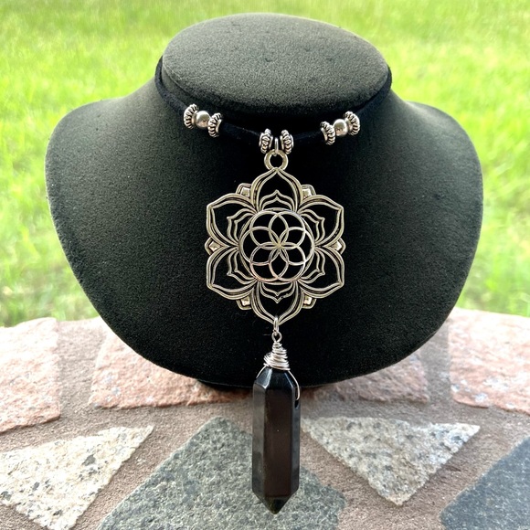 Silverskylight | Jewelry | Lotus Flower Black Obsidian Stone Choker ...